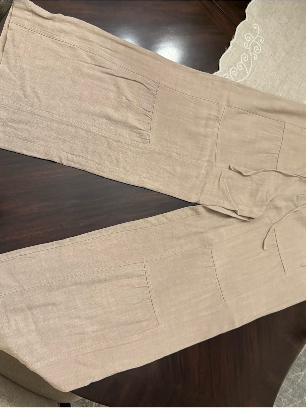 Soft Surroundings Linen Wideleg Drawstring Pants in Beige. Sz Large (14)